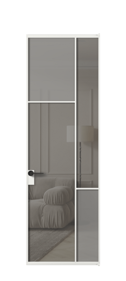 Межкомнатная дверь Mosaic АЛПЛ041.10 Алюминий белоснежный Сатинированное серое стекло, триплекс, 6 мм + Прозрачное серое стекло, триплекс Цена 182460 ₽ | Volhovec