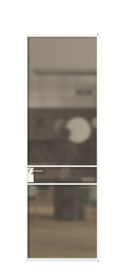 Алюминиевая дверь АЛПЛ040.02 Алюминий Белый Сатинированное бронзовое стекло, триплекс Цена 132140  | Volhovec