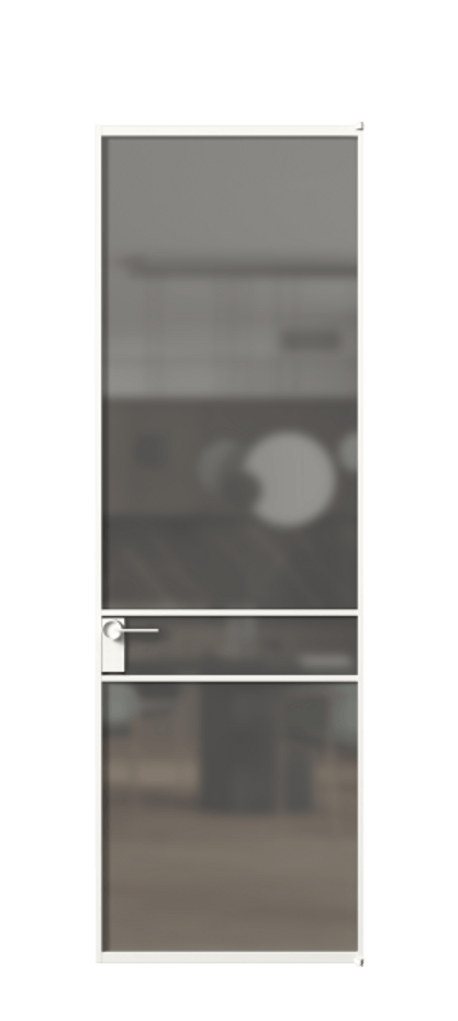 Алюминиевая дверь АЛПЛ040.02 Алюминий Белый Сатинированное серое стекло, триплекс Цена 132140  | Volhovec