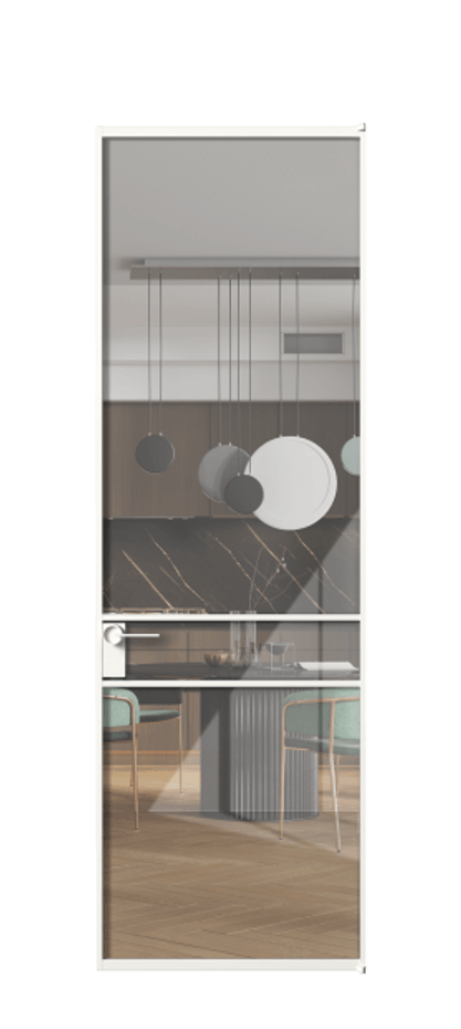 Алюминиевая дверь АЛПЛ040.02 Алюминий Белый Рефлективное прозрачное стекло "Стопсол", калёное Цена 139180  | Volhovec