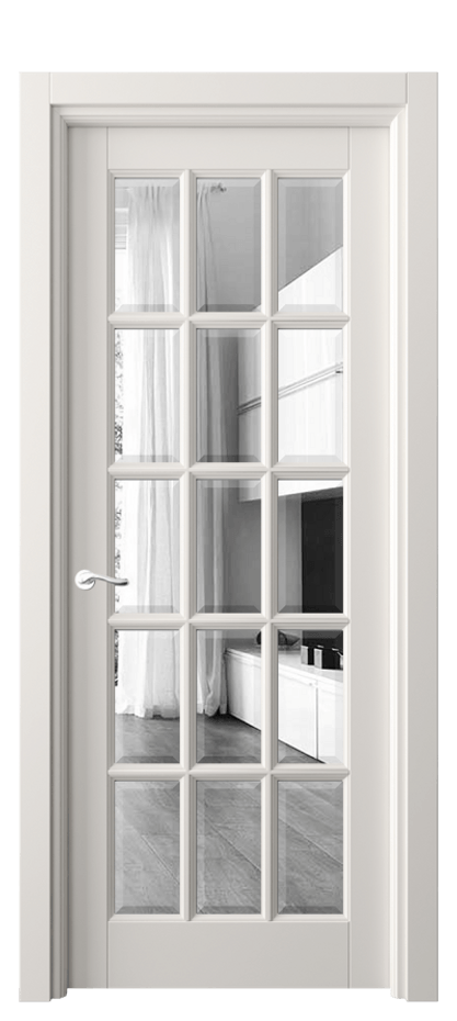 Межкомнатная дверь Lignum 0708 Бук пудровый белый Двустороннее зеркало с фацетом, триплекс Цена 137060 ₽ | Volhovec