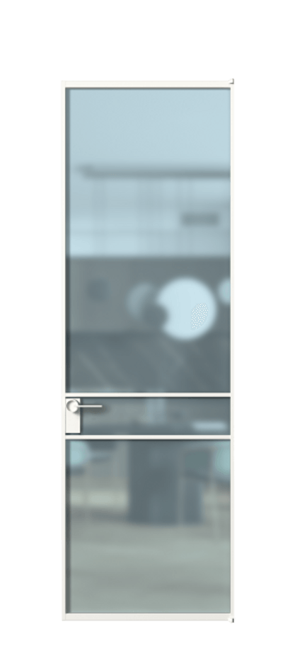 Алюминиевая дверь АЛПЛ040.02 Алюминий Белый Сатинированное голубое стекло, триплекс Цена 132140  | Volhovec