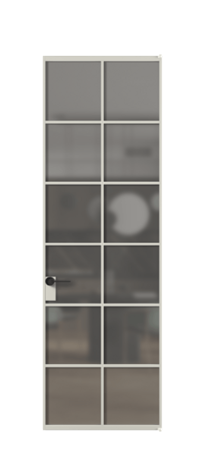 Алюминиевая дверь АЛПЛ040.05 Алюминий тёплый серый Сатинированное серое стекло, триплекс Цена 141380  | Volhovec