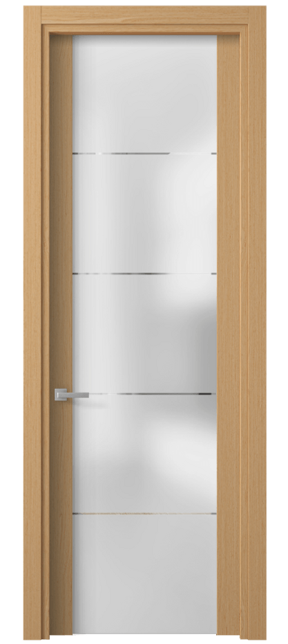 Межкомнатная дверь Planum 4114 Дуб песочный матовый Сатинированное стекло с гравировкой «КВАДРО», триплекс Цена 93720 ₽ | Volhovec