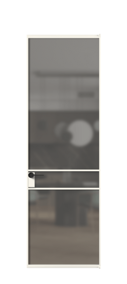 Алюминиевая дверь АЛПЛ040.02 Алюминий пудровый белый Сатинированное серое стекло, триплекс Цена 136370  | Volhovec