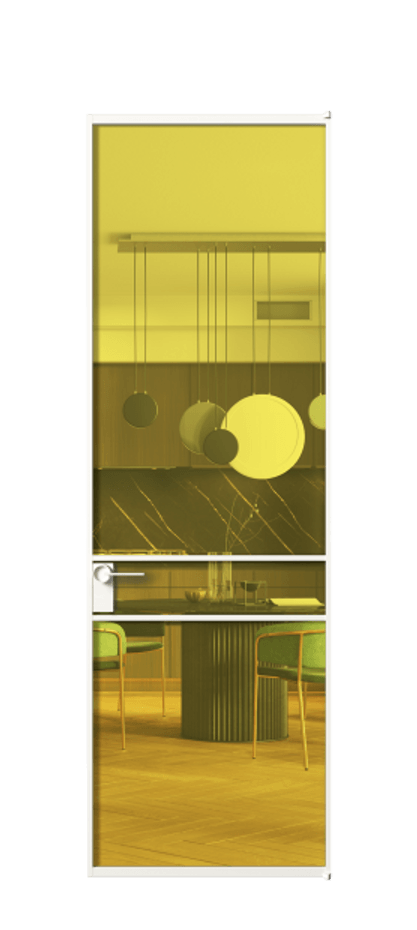 Алюминиевая дверь АЛПЛ040.02 Алюминий Белый Прозрачное жёлтое стекло, триплекс Цена 132140  | Volhovec