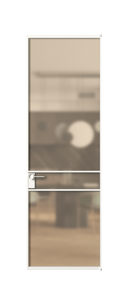 Алюминиевая дверь АЛПЛ040.02 Алюминий Белый Сатинированное оранжевое стекло, триплекс Цена 132140  | Volhovec