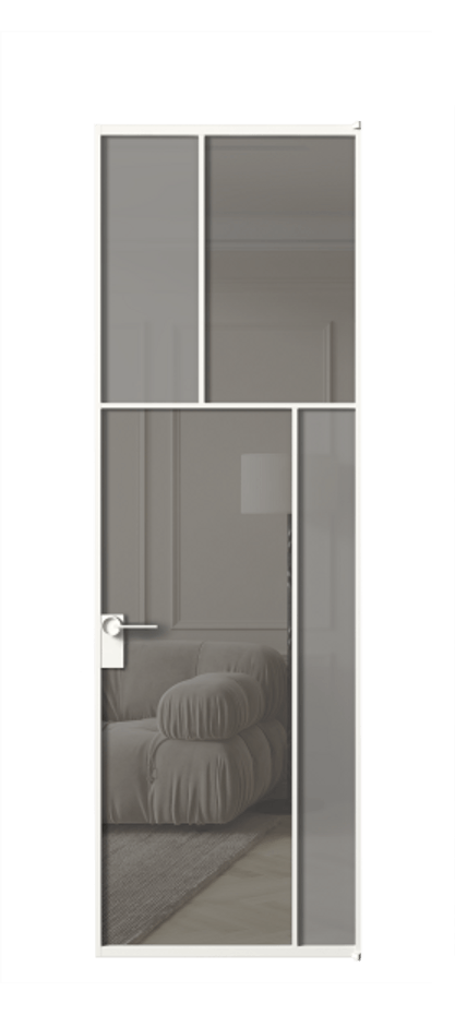 Межкомнатная дверь Mosaic АЛПЛ041.23 Алюминий Белый Сатинированное серое стекло, триплекс, 6 мм + Прозрачное серое стекло, триплекс Цена 176080 ₽ | Volhovec