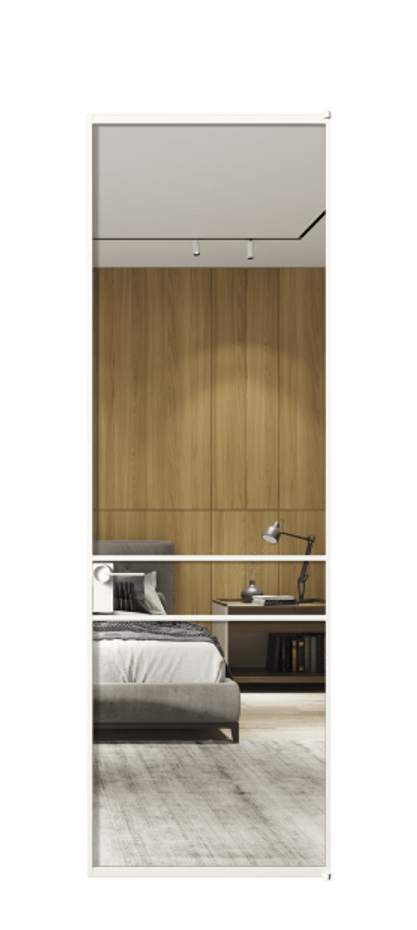 Алюминиевая дверь АЛПЛ040.02 Алюминий Белый Двустороннее зеркало, триплекс , триплекс 6 мм Цена 132140  | Volhovec