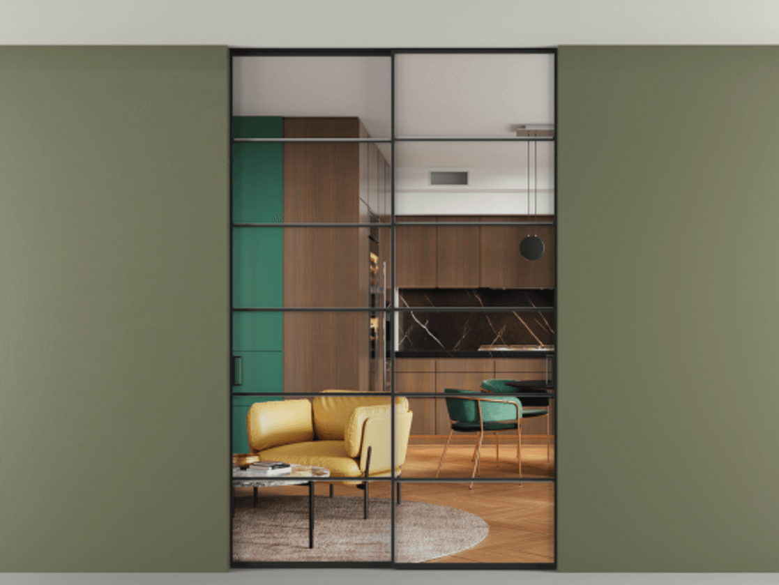 Перегородка Формато внутри проёма скрытое крепление в потолок 2 створки АЛПР 040.04 Алюминий Черный Прозрачное стекло "Кристал Вижн", калёное. Скрытый короб ЧЕР Цена 303560 ₽ 1. Полотно 2 шт. (800/2100 мм)
2. Комплект установки раздвижной системы
3. Базовый комплект фурнитуры
4. Ручка Рондо. Фабрика дверей Волховец 8 (800) 551 43 19 Перегородка Формато внутри проёма скрытое крепление в потолок 2 створки АЛПР 040.04 Алюминий Черный Прозрачное стекло "Кристал Вижн", калёное Цена 303560 ₽ | Volhovec