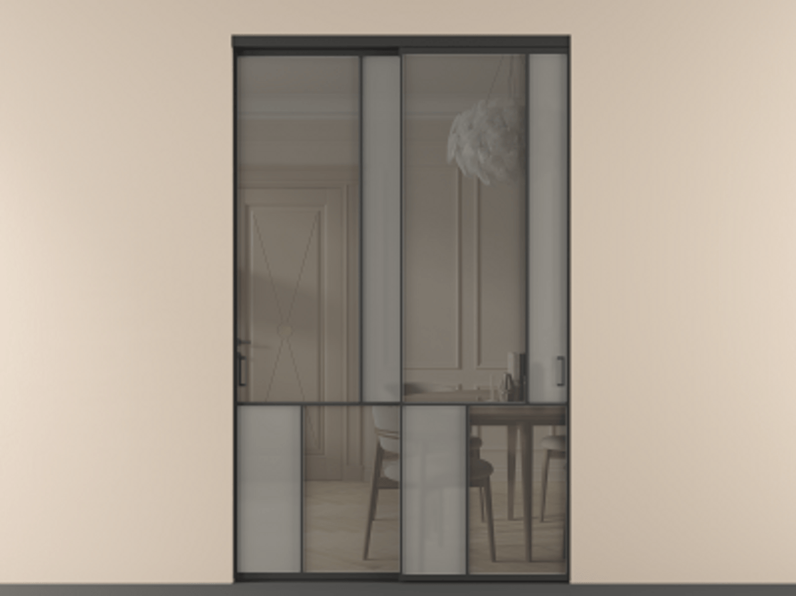 Перегородка Мозаик внутри проёма 2 створки АЛПР 041.21 Алюминий Черный Сатинированное серое стекло, триплекс, 6 мм + Прозрачное серое стекло, триплекс. Скрытый короб ЧЕР Цена 517640 ₽ . Фабрика дверей Волховец 8 (800) 551 43 19 Перегородка Мозаик внутри проёма 2 створки АЛПР 041.21 Алюминий Черный Сатинированное серое стекло, триплекс, 6 мм + Прозрачное серое стекло, триплекс Цена 517640 ₽ | Volhovec