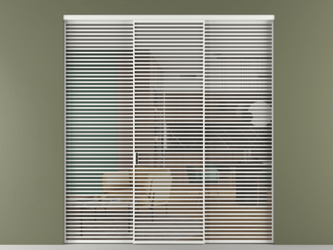 Перегородка Формато внутри проёма 3 створки АЛПР 040.07 Алюминий белоснежный Прозрачное серое стекло, триплекс Цена 532110 ₽ | Volhovec