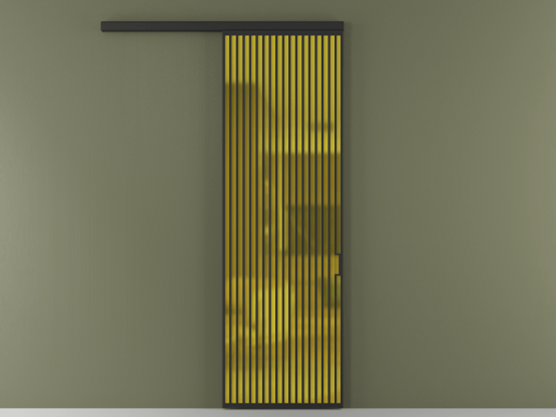 Перегородка Formato вдоль стены 1 створка АЛПР 040.06 Алюминий Черный Сатинированное жёлтое стекло, триплекс Цена 194190 ₽  | Volhovec