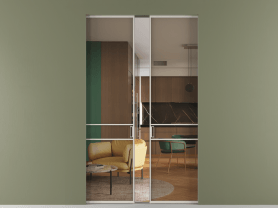 Алюминевая перегородка АЛПР 040.02 МОС Бронза триплекс. Цвет Алюминий облачно-серый. Материал Алюминий в эмали. Коллекция Перегородка Formato скрытый пенал 2 створки. Картинка.