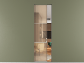 Алюминевая перегородка skr1_03_ Алюминий бежево-серый Сатинированное оранжевое стекло, триплекс, 6мм. Цвет Алюминий бежево-серый. Материал Алюминий в эмали. Коллекция Перегородка Formato скрытый пенал 1 створка. Картинка.