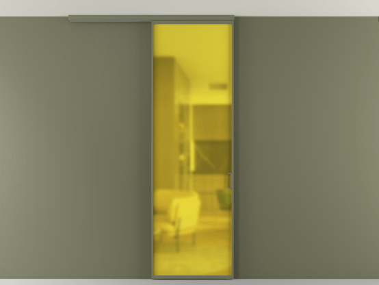 Алюминевая перегородка АЛПР 040.01_АОТ_САТ ЖЕЛ_new. Цвет Алюминий оливковый тёмный. Материал Алюминий в эмали. Коллекция Перегородка Formato вдоль стены на потолок 1 створка. Картинка.