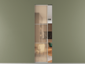 Алюминевая перегородка skr1_03_ Алюминий тёплый серый Сатинированное оранжевое стекло, триплекс, 6мм. Цвет Алюминий тёплый серый. Материал Алюминий в эмали. Коллекция Перегородка Formato скрытый пенал 1 створка. Картинка.