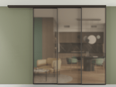 Перегородка Формато вдоль стены на потолок 3 створки с синхронным механизмом